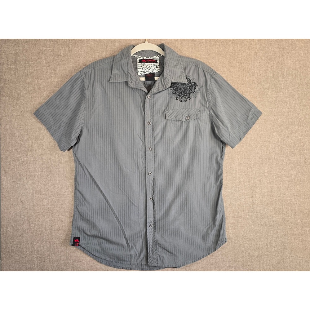 Tony Hawk Mens Gray Pinstripe Short Sleeve Button Up Skater Shirt L HK042820-05